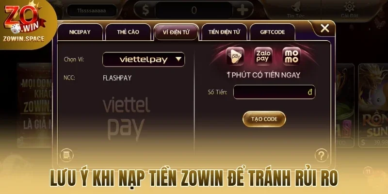 Lưu ý khi nạp tiền Zowin để tránh rủi ro