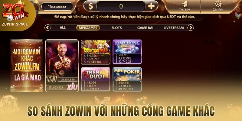 So sánh Zowin với những cổng game khác
